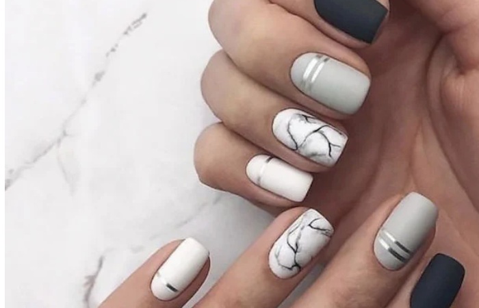 Marble Feature Square Nails