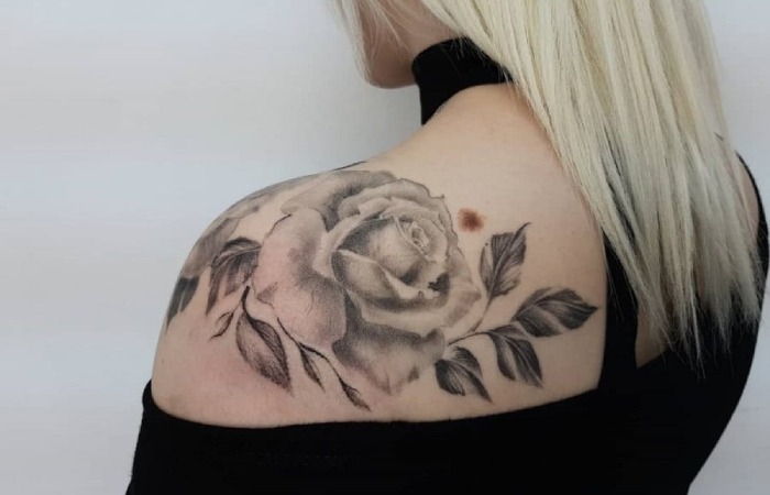 Rose Tattoo on Shoulder for Women