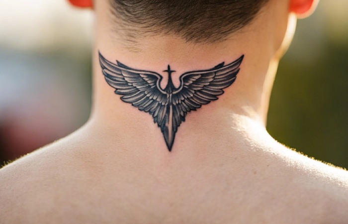 Winged Neck Tattoo