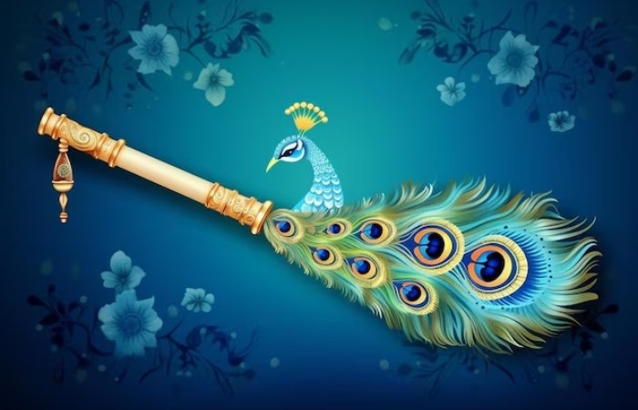 Shree Krishna Flute And Peacock Feather Wallpaper