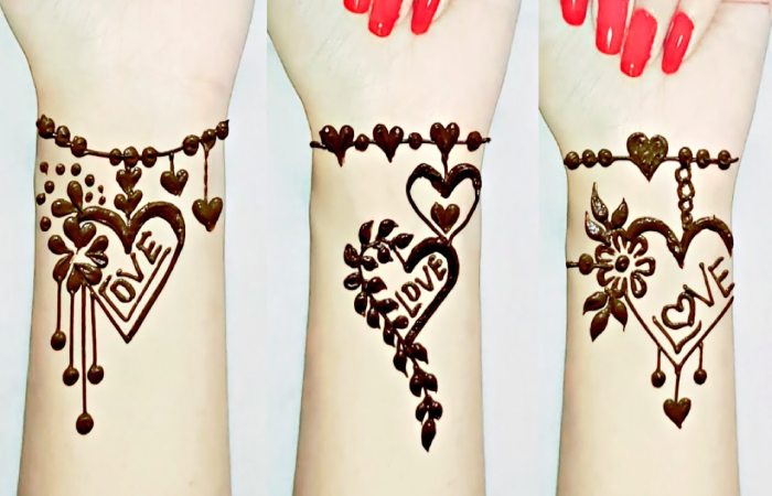 New Cool Love Hearts Bracelet Mehndi Design